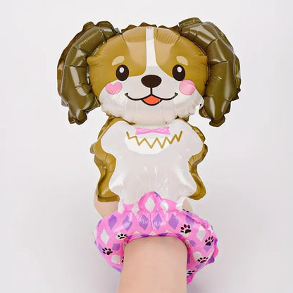 Balon din Folie Metalizata, ANGELBEAR, Figurine Animalute, Tip Bratara, Model Catel, 13 x 35 cm, Ambalaj Individual, Pai Inclus, Umflare cu Aer sau Heliu, Maro