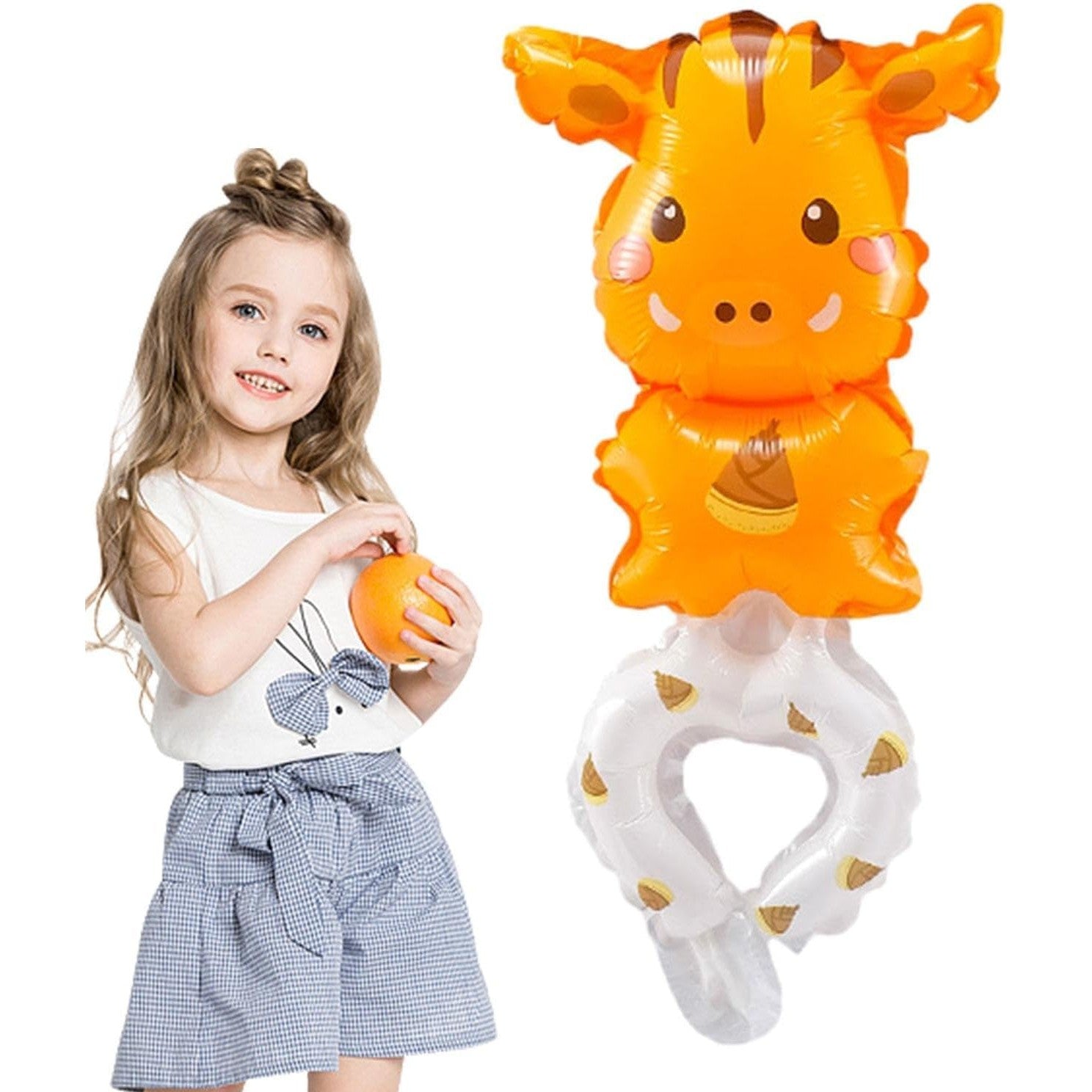Balon din Folie Metalizata, ANGELBEAR, Figurine Animalute, Tip Bratara, Model Girafa, 13 x 35 cm, Ambalaj Individual, Pai Inclus, Umflare cu Aer sau Heliu, Maro