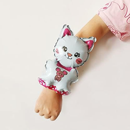Balon din Folie Metalizata, ANGELBEAR, Figurine Animalute, Tip Bratara, Model Pisica, 13 x 35 cm, Ambalaj Individual, Pai Inclus, Umflare cu Aer sau Heliu, Alb