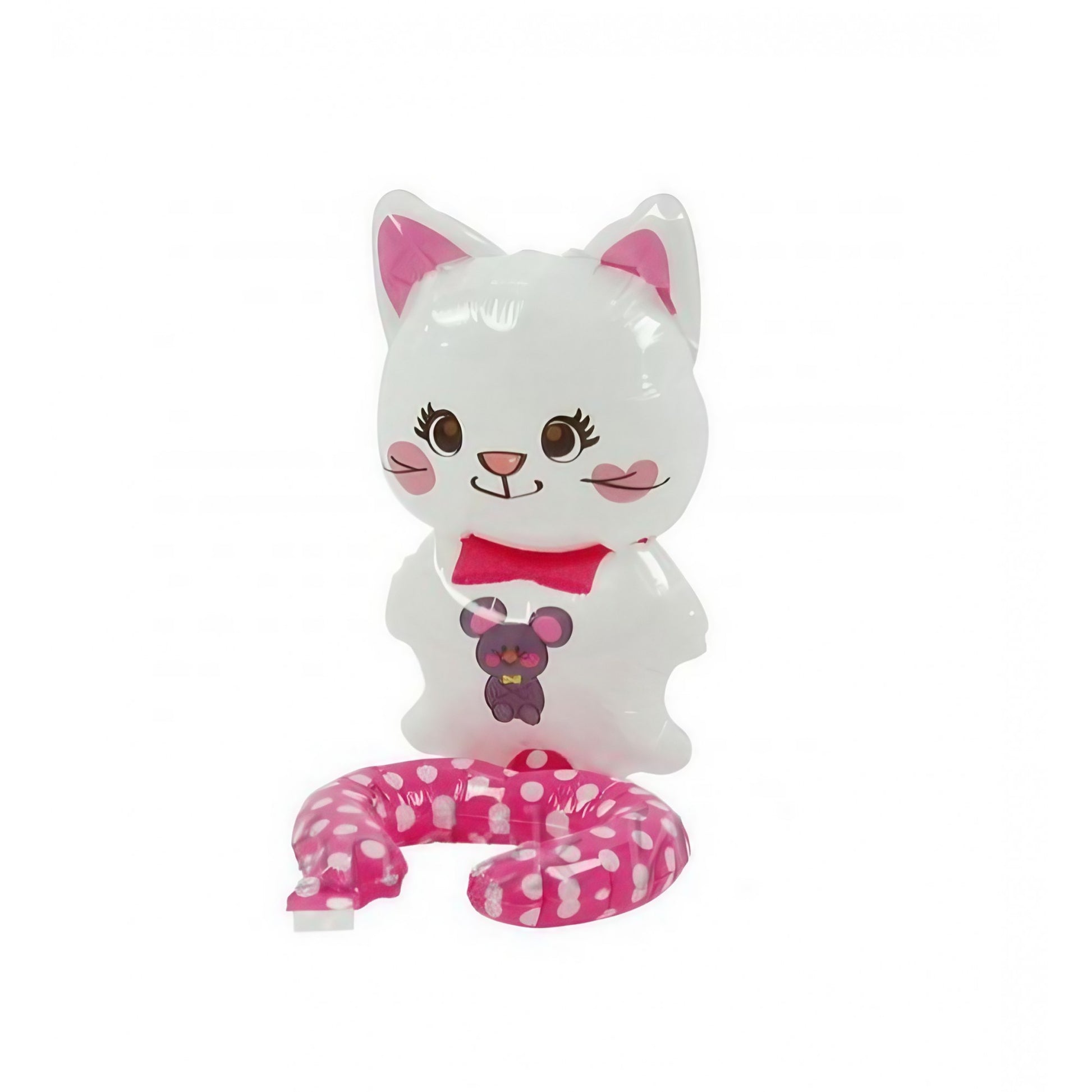 Balon din Folie Metalizata, ANGELBEAR, Figurine Animalute, Tip Bratara, Model Pisica, 13 x 35 cm, Ambalaj Individual, Pai Inclus, Umflare cu Aer sau Heliu, Alb