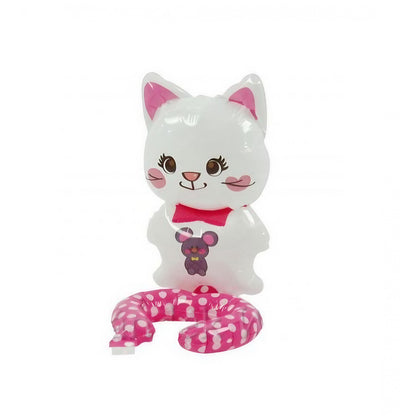 Balon din Folie Metalizata, ANGELBEAR, Figurine Animalute, Tip Bratara, Model Pisica, 13 x 35 cm, Ambalaj Individual, Pai Inclus, Umflare cu Aer sau Heliu, Alb