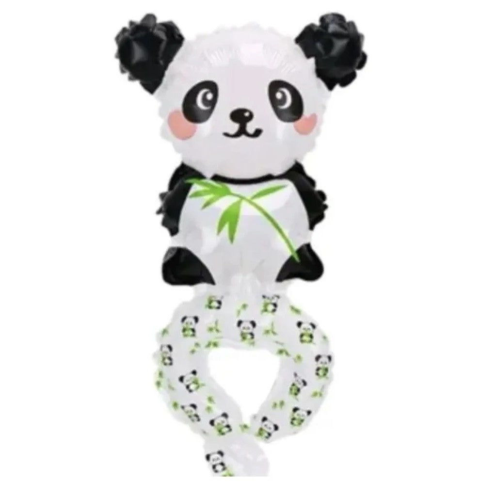 Balon din Folie Metalizata, ANGELBEAR, Figurine Animalute, Tip Bratara, Model Panda, 13 x 35 cm, Ambalaj Individual, Pai Inclus, Umflare cu Aer sau Heliu, Alb/Negru