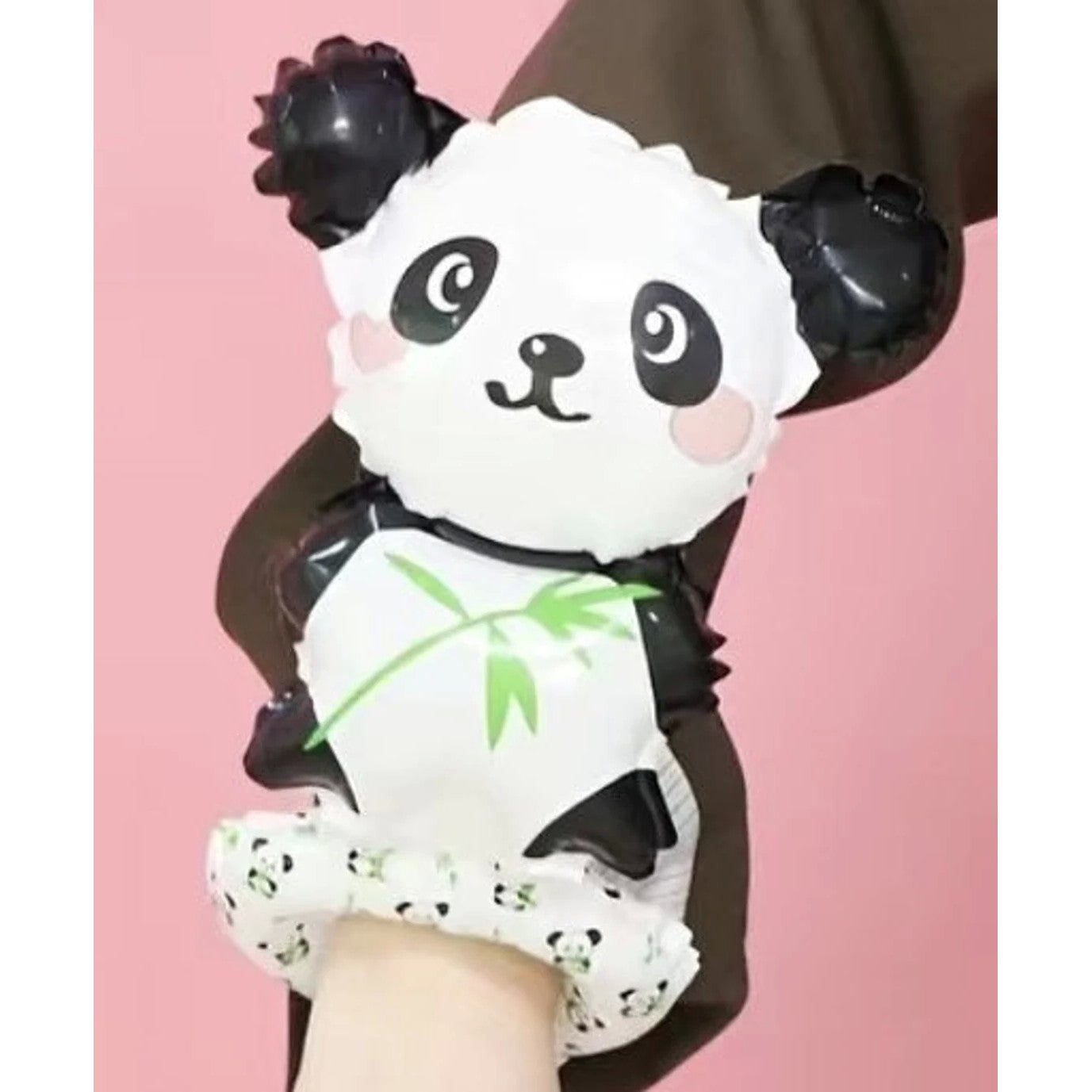Balon din Folie Metalizata, ANGELBEAR, Figurine Animalute, Tip Bratara, Model Panda, 13 x 35 cm, Ambalaj Individual, Pai Inclus, Umflare cu Aer sau Heliu, Alb/Negru