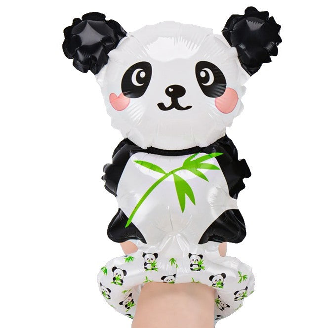 Balon din Folie Metalizata, ANGELBEAR, Figurine Animalute, Tip Bratara, Model Panda, 13 x 35 cm, Ambalaj Individual, Pai Inclus, Umflare cu Aer sau Heliu, Alb/Negru