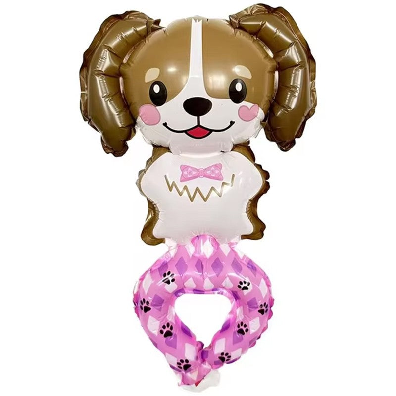 Balon din Folie Metalizata, ANGELBEAR, Figurine Animalute, Tip Bratara, Model Caine, Ambalaj Individual, Pai Inclus, Umflare cu Aer sau Heliu, Maro