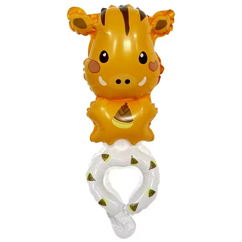 Balon din Folie Metalizata, ANGELBEAR, Figurine Animalute, Tip Bratara, Model Mistret, Ambalaj Individual, Pai Inclus, Umflare cu Aer sau Heliu, Portocaliu
