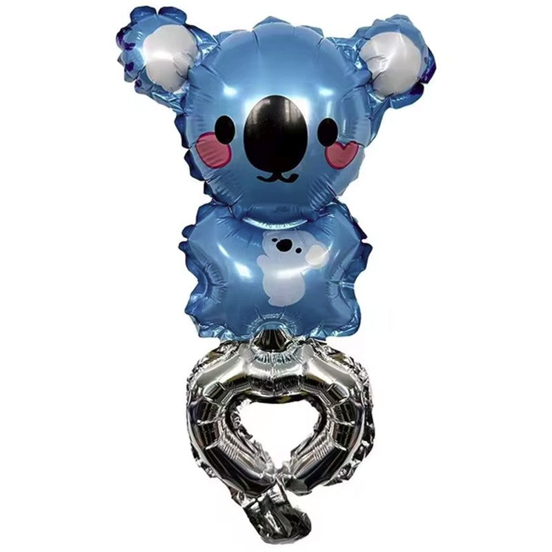 Balon din Folie Metalizata, ANGELBEAR, Figurine Animalute, Tip Bratara, Model Koala, Ambalaj Individual, Pai Inclus, Umflare cu Aer sau Heliu, Albastru