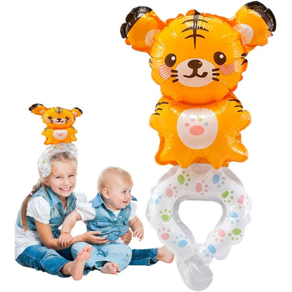 Balon din Folie Metalizata, ANGELBEAR, Figurine Animalute, Tip Bratara, Model Tigru, 17x34 cm, Ambalaj Individual, Pai Inclus, Umflare cu Aer sau Heliu, Maro
