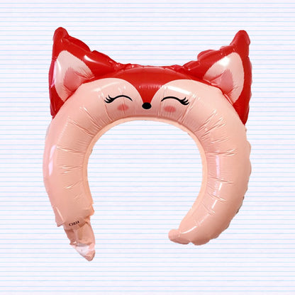 Balon din Folie Metalizata, ANGELBEAR, Tip Coronita cu Urechi, Model Vulpe, Ambalaj Individual, Pai Inclus, Umflare cu Aer sau Heliu, 27 x 29 cm, Rosu