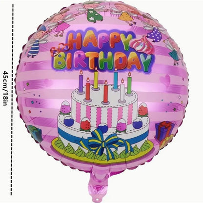 Balon din Folie Metalizata, ANGELBEAR, Figurine, Model 1, Happy Birthday, Tematica Aniversare, 45 cm, Ambalaj Individual, Pai Inclus, Umflare cu Aer sau Heliu, Multicolor