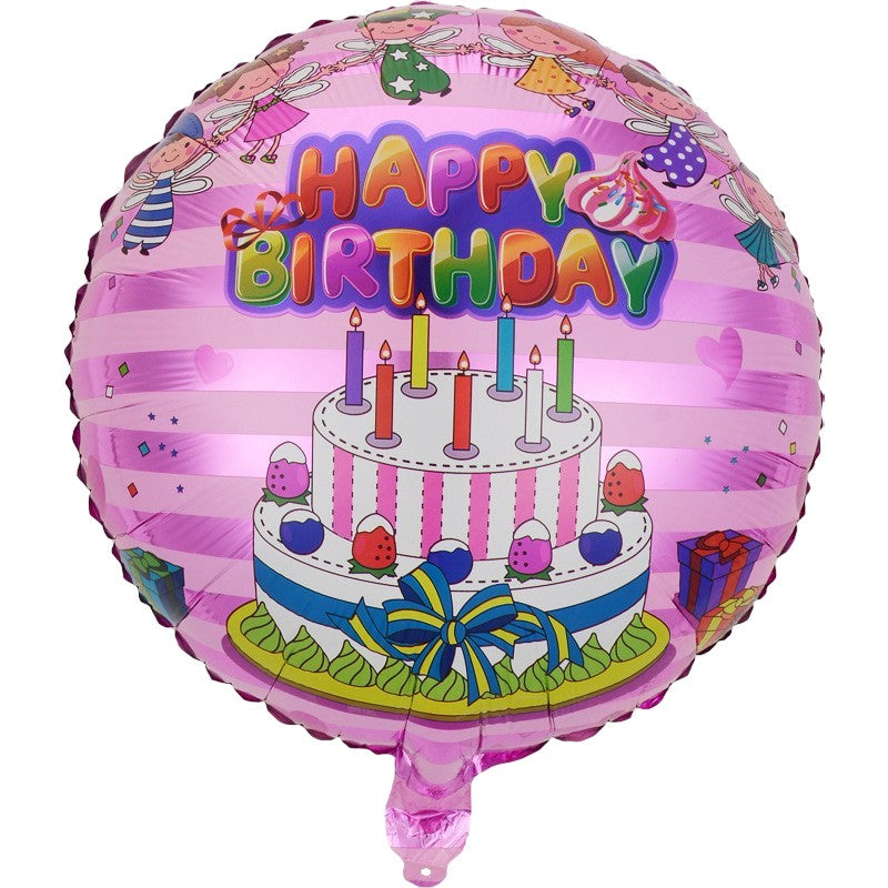 Balon din Folie Metalizata, ANGELBEAR, Figurine, Model 1, Happy Birthday, Tematica Aniversare, 45 cm, Ambalaj Individual, Pai Inclus, Umflare cu Aer sau Heliu, Multicolor