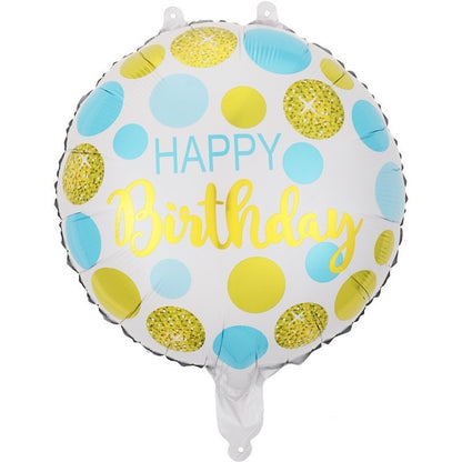 Balon din Folie Metalizata, ANGELBEAR, Figurine, Model 5, Happy Birthday, Tematica Aniversare, 45 cm, Ambalaj Individual, Pai Inclus, Umflare cu Aer sau Heliu, Multicolor