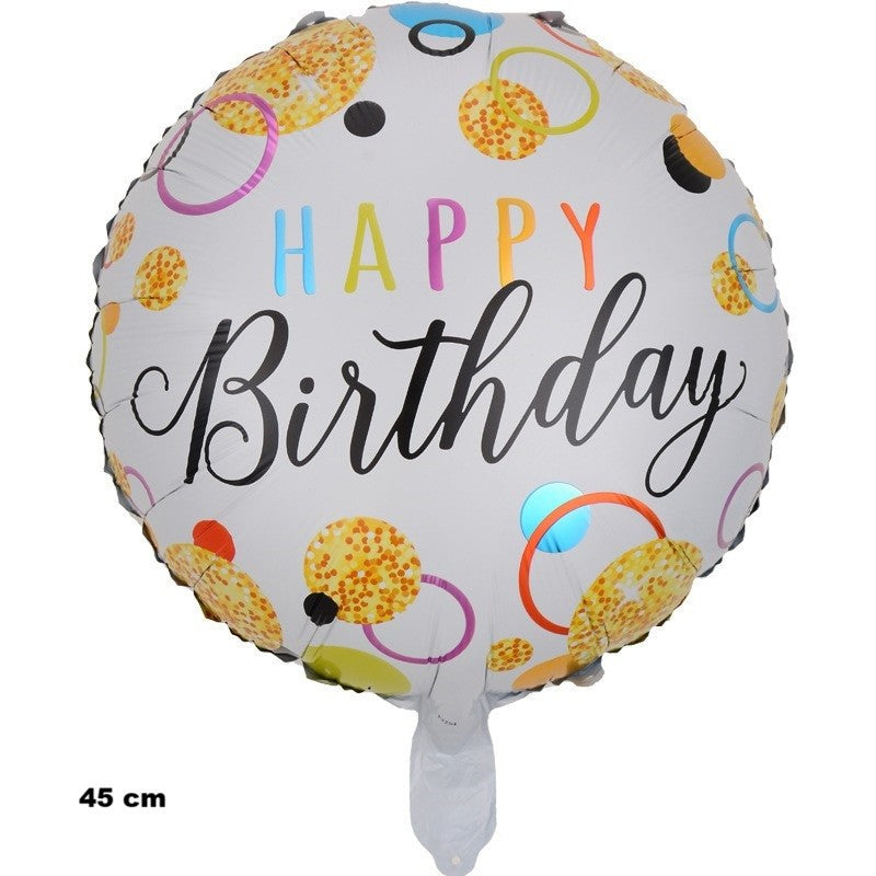 Balon din Folie Metalizata, ANGELBEAR, Figurine, Model 6, Happy Birthday, Tematica Aniversare, 45 cm, Ambalaj Individual, Pai Inclus, Umflare cu Aer sau Heliu, Multicolor