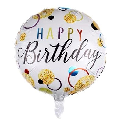 Balon din Folie Metalizata, ANGELBEAR, Figurine, Model 6, Happy Birthday, Tematica Aniversare, 45 cm, Ambalaj Individual, Pai Inclus, Umflare cu Aer sau Heliu, Multicolor