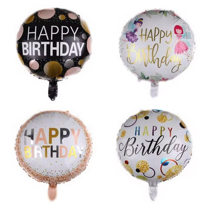 Balon din Folie Metalizata, ANGELBEAR, Figurine, Model 6, Happy Birthday, Tematica Aniversare, 45 cm, Ambalaj Individual, Pai Inclus, Umflare cu Aer sau Heliu, Multicolor