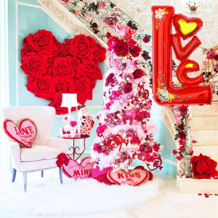 Balon din Folie Metalizata, ANGELBEAR, Figurine, Model LOVE, Tematica Iubire, 110x64 cm, Ambalaj Individual, Pai Inclus, Umflare cu Aer sau Heliu, Rosu