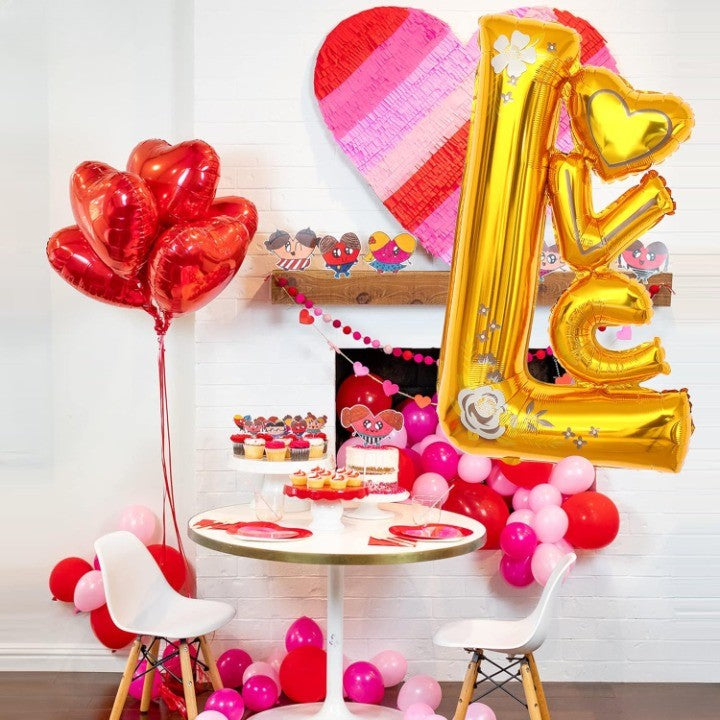 Balon din Folie Metalizata, ANGELBEAR, Figurine, Model LOVE, Tematica Iubire, 110x64 cm, Ambalaj Individual, Pai Inclus, Umflare cu Aer sau Heliu, Galben