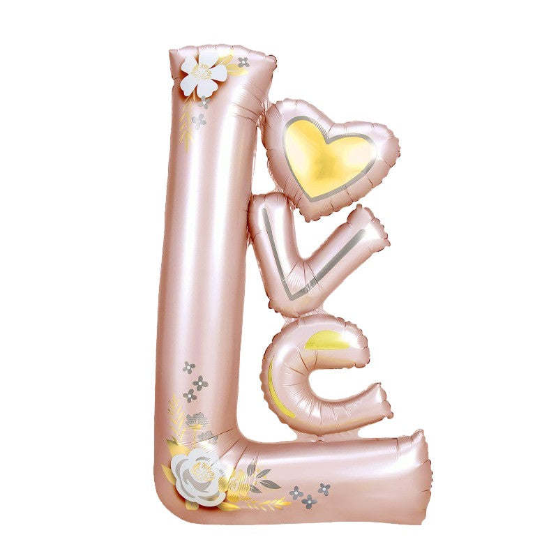 Balon din Folie Metalizata, ANGELBEAR, Figurine, Model LOVE, Tematica Iubire, 110x64 cm, Ambalaj Individual, Pai Inclus, Umflare cu Aer sau Heliu, Roz Deschis