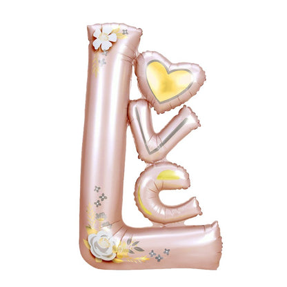 Balon din Folie Metalizata, ANGELBEAR, Figurine, Model LOVE, Tematica Iubire, 110x64 cm, Ambalaj Individual, Pai Inclus, Umflare cu Aer sau Heliu, Roz Deschis