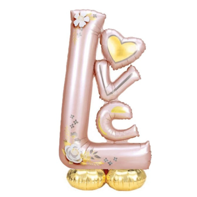 Balon din Folie Metalizata, ANGELBEAR, Figurine, Model LOVE, Tematica Iubire, 110x64 cm, Ambalaj Individual, Pai Inclus, Umflare cu Aer sau Heliu, Roz Deschis