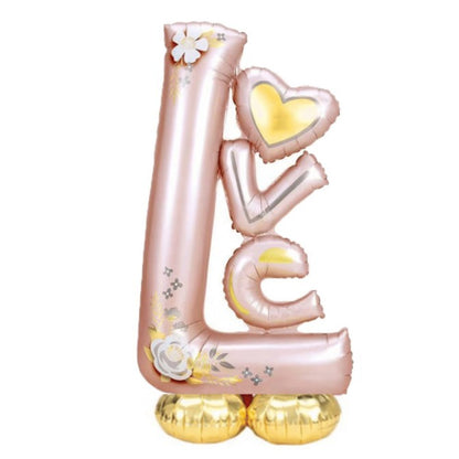 Balon din Folie Metalizata, ANGELBEAR, Figurine, Model LOVE, Tematica Iubire, 110x64 cm, Ambalaj Individual, Pai Inclus, Umflare cu Aer sau Heliu, Roz Deschis