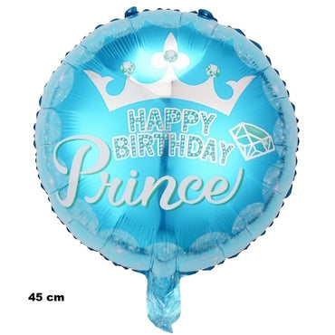 Balon din Folie Metalizata, ANGELBEAR, Figurine, Model Prince, Happy Birthday, Tematica Aniversare, 45 cm, Ambalaj Individual, Pai Inclus, Umflare cu Aer sau Heliu, Multicolor