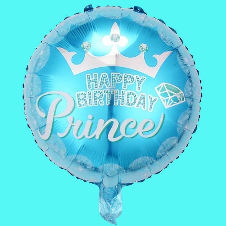 Balon din Folie Metalizata, ANGELBEAR, Figurine, Model Prince, Happy Birthday, Tematica Aniversare, 45 cm, Ambalaj Individual, Pai Inclus, Umflare cu Aer sau Heliu, Multicolor