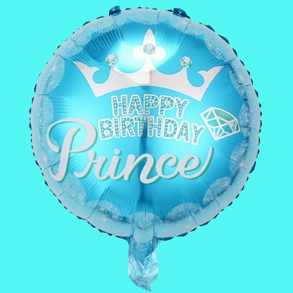 Balon din Folie Metalizata, ANGELBEAR, Figurine, Model Prince, Happy Birthday, Tematica Aniversare, 45 cm, Ambalaj Individual, Pai Inclus, Umflare cu Aer sau Heliu, Multicolor