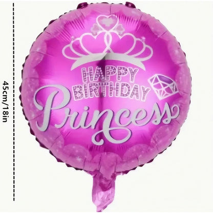 Balon din Folie Metalizata, ANGELBEAR, Figurine, Model Princess, Happy Birthday, Tematica Aniversare, 45 cm, Ambalaj Individual, Pai Inclus, Umflare cu Aer sau Heliu, Multicolor