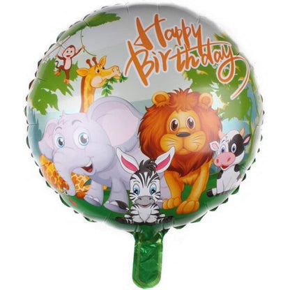 Balon din Folie Metalizata, ANGELBEAR, Mini Figurina Rotunda, Model Animalute, Happy Birthday, Tematica Aniversare, 45 cm, Ambalaj Individual, Pai Inclus, Umflare cu Aer sau Heliu, Multicolor