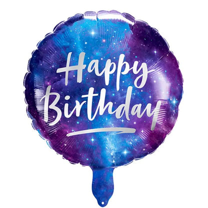 Balon din Folie Metalizata, ANGELBEAR, Mini Figurina Rotunda, Model Cer Instelat, Happy Birthday, Tematica Aniversare, 45 cm, Ambalaj Individual, Pai Inclus, Umflare cu Aer sau Heliu, Multicolor