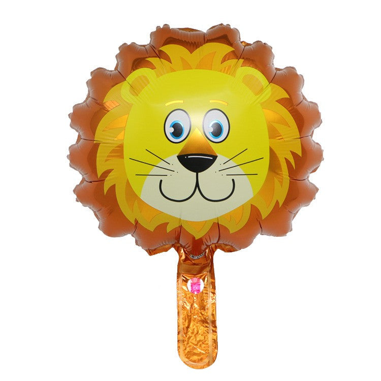 Balon din Folie Metalizata, ANGELBEAR, Mini Figurine Animalute, Model Leu, Tematica Aniversare, 34x43 cm, Ambalaj Individual, Pai Inclus, Umflare cu Aer sau Heliu, Multicolor