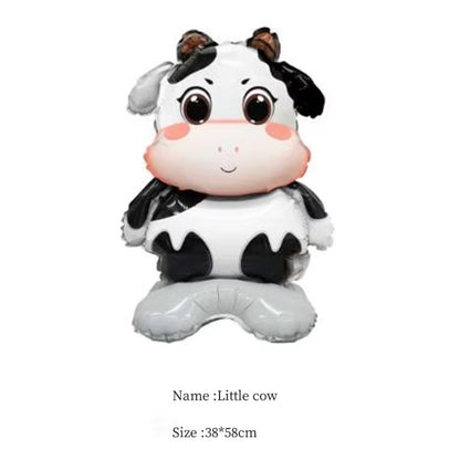 Balon din Folie Metalizata, ANGELBEAR, Mini Figurine Animalute, Model Vacuta, Tematica Aniversare, 38x58 cm, Ambalaj Individual, Pai Inclus, Umflare cu Aer sau Heliu, Multicolor