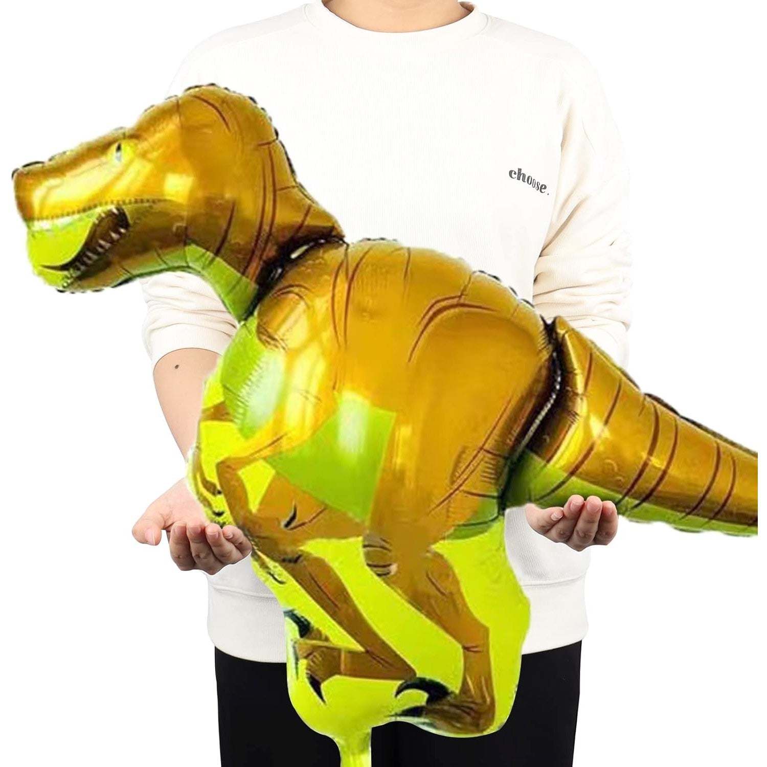 Balon din Folie Metalizata, ANGELBEAR, Mini Figurine Dinozauri, Model Velociraptor, Tematica Aniversare, 48x43 cm, Ambalaj Individual, Pai Inclus, Umflare cu Aer sau Heliu, Multicolor