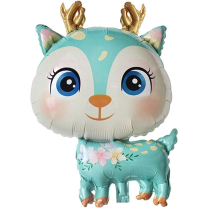 Balon din Folie Metalizata, ANGELBEAR, Mini Figurine, Model Cerb, Tematica Aniversare, 49x74.5 cm, Ambalaj Individual, Pai Inclus, Umflare cu Aer sau Heliu, Albastru