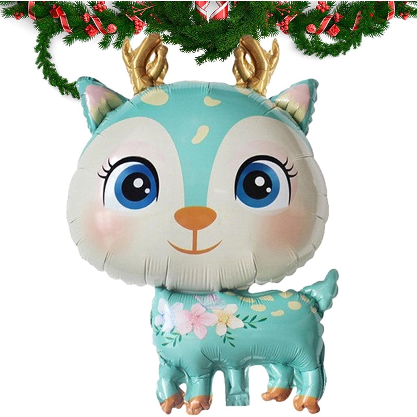 Balon din Folie Metalizata, ANGELBEAR, Mini Figurine, Model Cerb, Tematica Aniversare, 49x74.5 cm, Ambalaj Individual, Pai Inclus, Umflare cu Aer sau Heliu, Albastru
