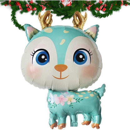 Balon din Folie Metalizata, ANGELBEAR, Mini Figurine, Model Cerb, Tematica Aniversare, 49x74.5 cm, Ambalaj Individual, Pai Inclus, Umflare cu Aer sau Heliu, Albastru