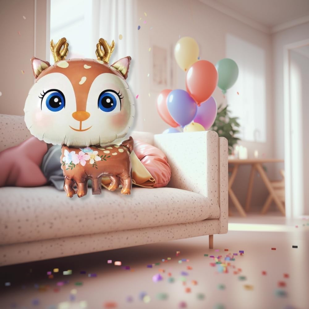 Balon din Folie Metalizata, ANGELBEAR, Mini Figurine, Model Cerb, Tematica Aniversare, 49x74.5 cm, Ambalaj Individual, Pai Inclus, Umflare cu Aer sau Heliu, Maro