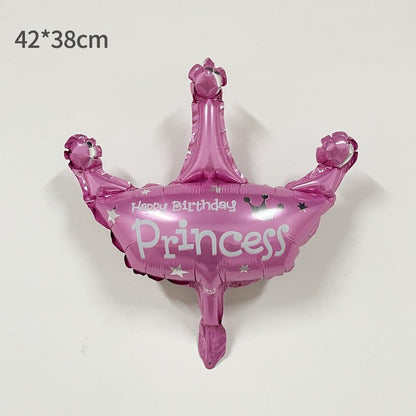 Balon din Folie Metalizata, ANGELBEAR, Mini Figurine, Model Coroana de Printesa, Tematica Aniversare, 42x38 cm, Ambalaj Individual, Pai Inclus, Umflare cu Aer sau Heliu, Roz