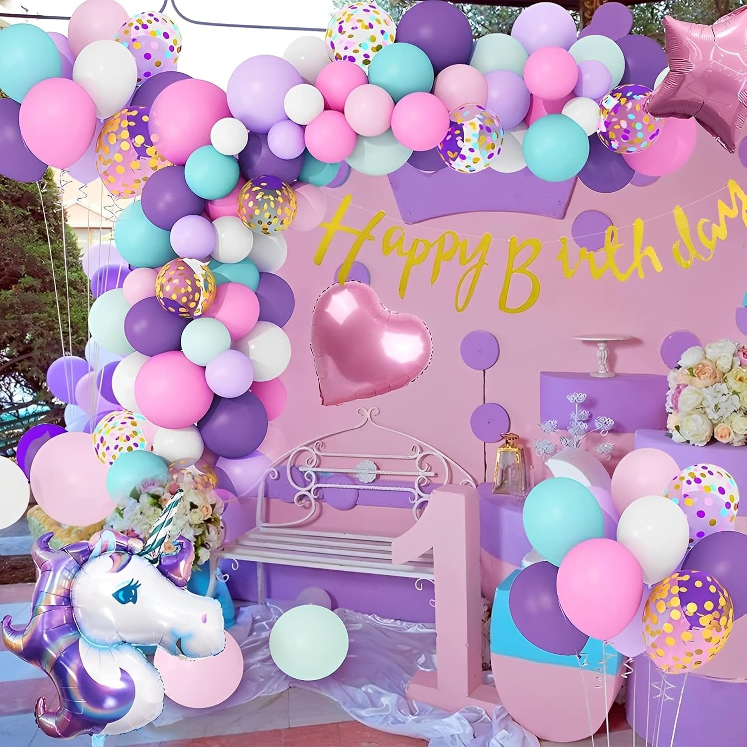 Balon din Folie Metalizata, ANGELBEAR, Mini Figurine, Model Unicorn, Tematica Aniversare, 115x76 cm, Ambalaj Individual, Pai Inclus, Umflare cu Aer sau Heliu, Multicolor