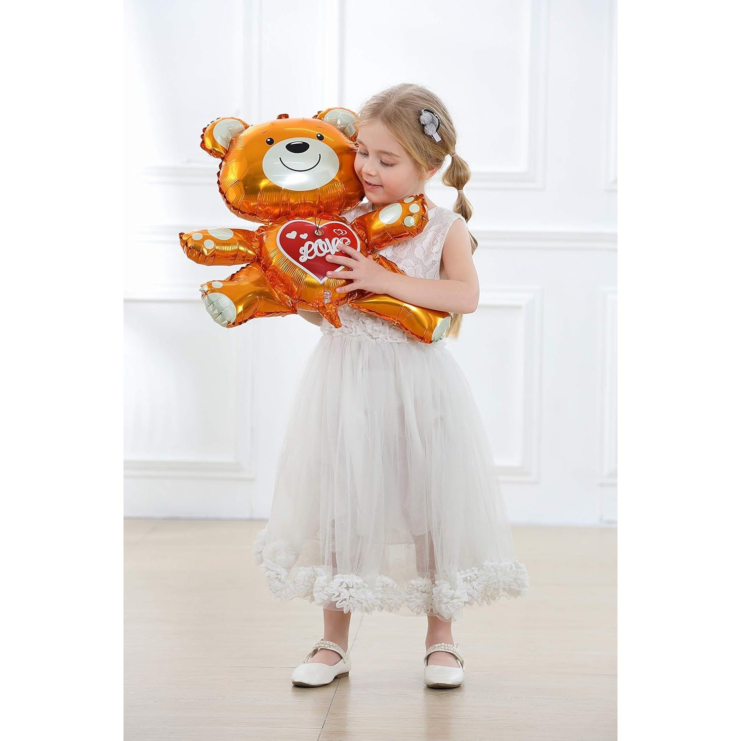 Balon din Folie Metalizata, ANGELBEAR, Figurina Urs, Model Love, Tema Ziua Indragostitilor, 60x63cm, Ambalaj Individual, Pai Inclus, Umflare cu Aer sau Heliu, Maro