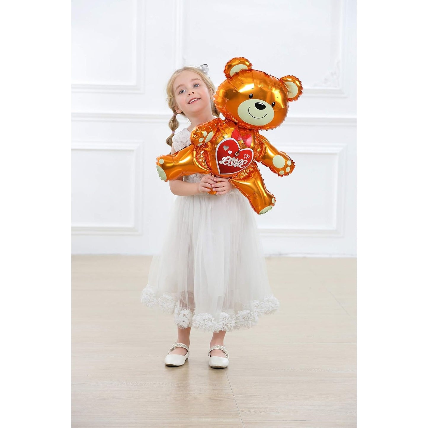 Balon din Folie Metalizata, ANGELBEAR, Figurina Urs, Model Love, Tema Ziua Indragostitilor, 60x63cm, Ambalaj Individual, Pai Inclus, Umflare cu Aer sau Heliu, Maro