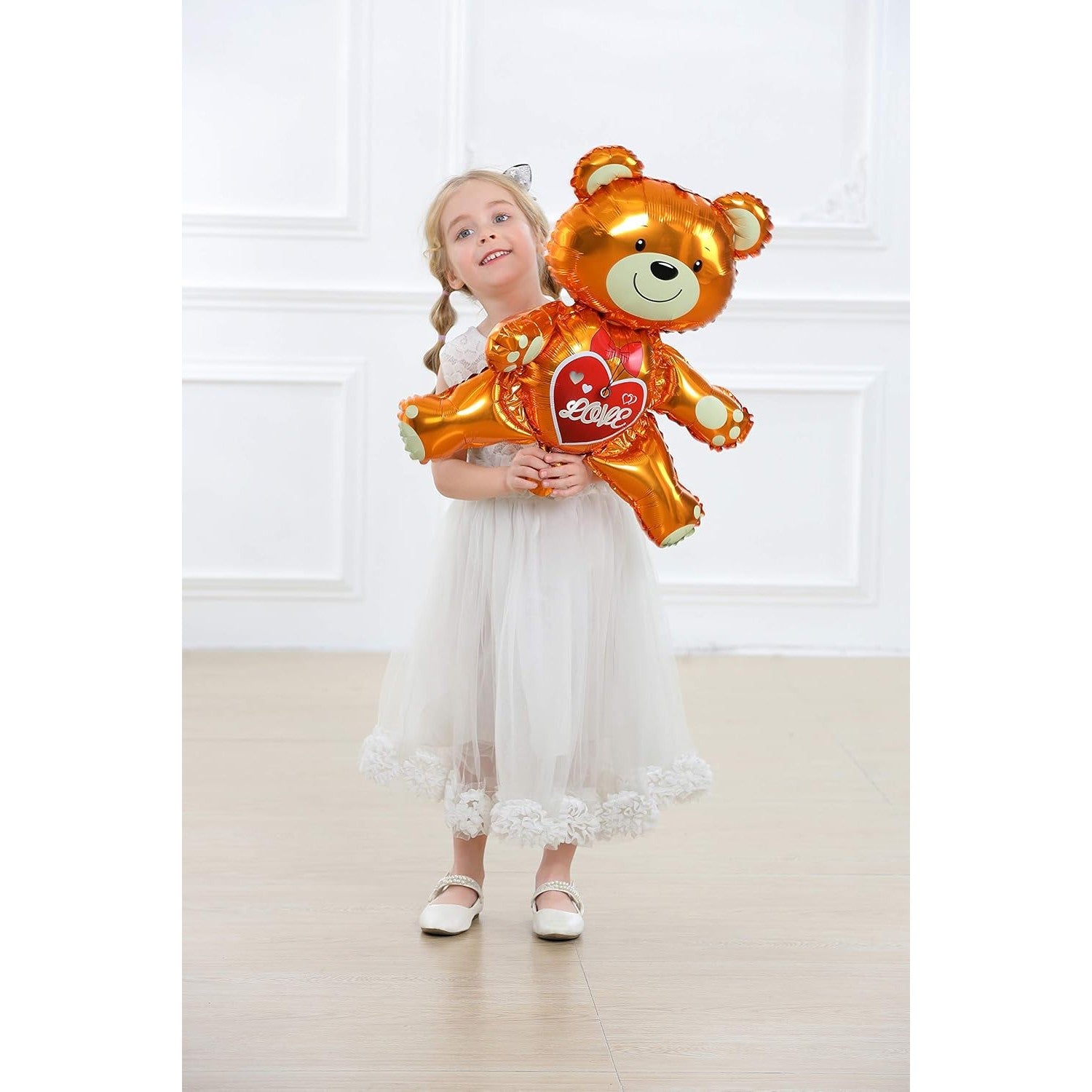 Balon din Folie Metalizata, ANGELBEAR, Figurina Urs, Model Love, Tema Ziua Indragostitilor, 60x63cm, Ambalaj Individual, Pai Inclus, Umflare cu Aer sau Heliu, Maro