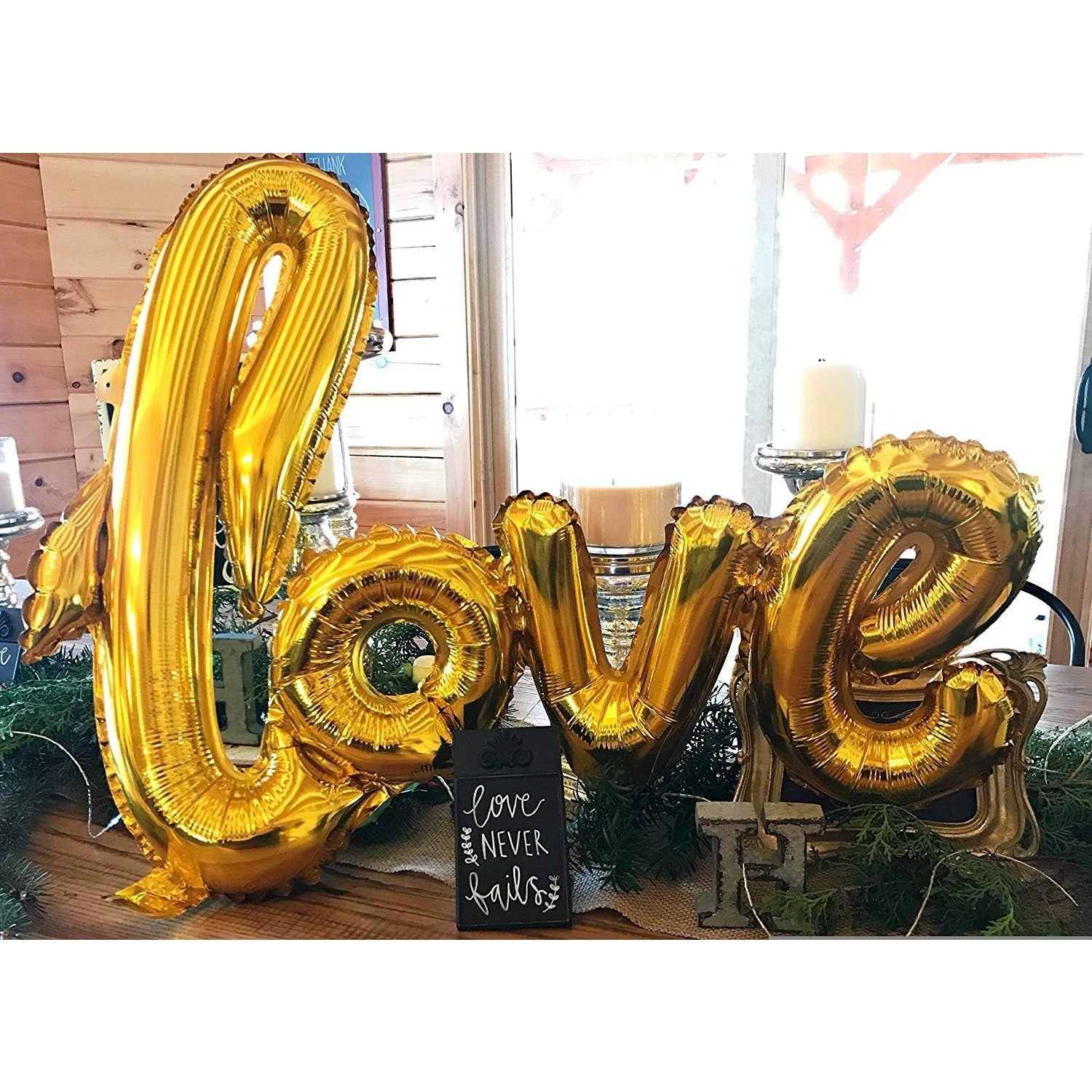 Balon din Folie Metalizata, ANGELBEAR, Model Love scris de mana, 102x65 cm, Tematica Ziua ÃŽndrÄƒgostiÈ›ilor, Ambalaj Individual, Pai Inclus, Umflare cu Aer sau Heliu, Auriu