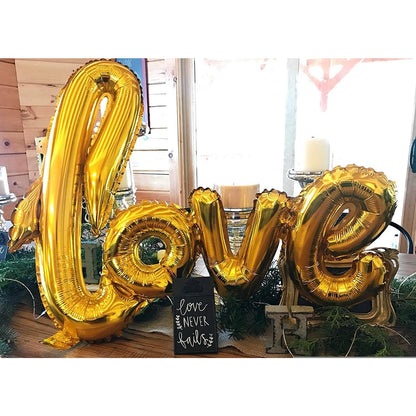 Balon din Folie Metalizata, ANGELBEAR, Model Love scris de mana, 102x65 cm, Tematica Ziua ÃŽndrÄƒgostiÈ›ilor, Ambalaj Individual, Pai Inclus, Umflare cu Aer sau Heliu, Auriu
