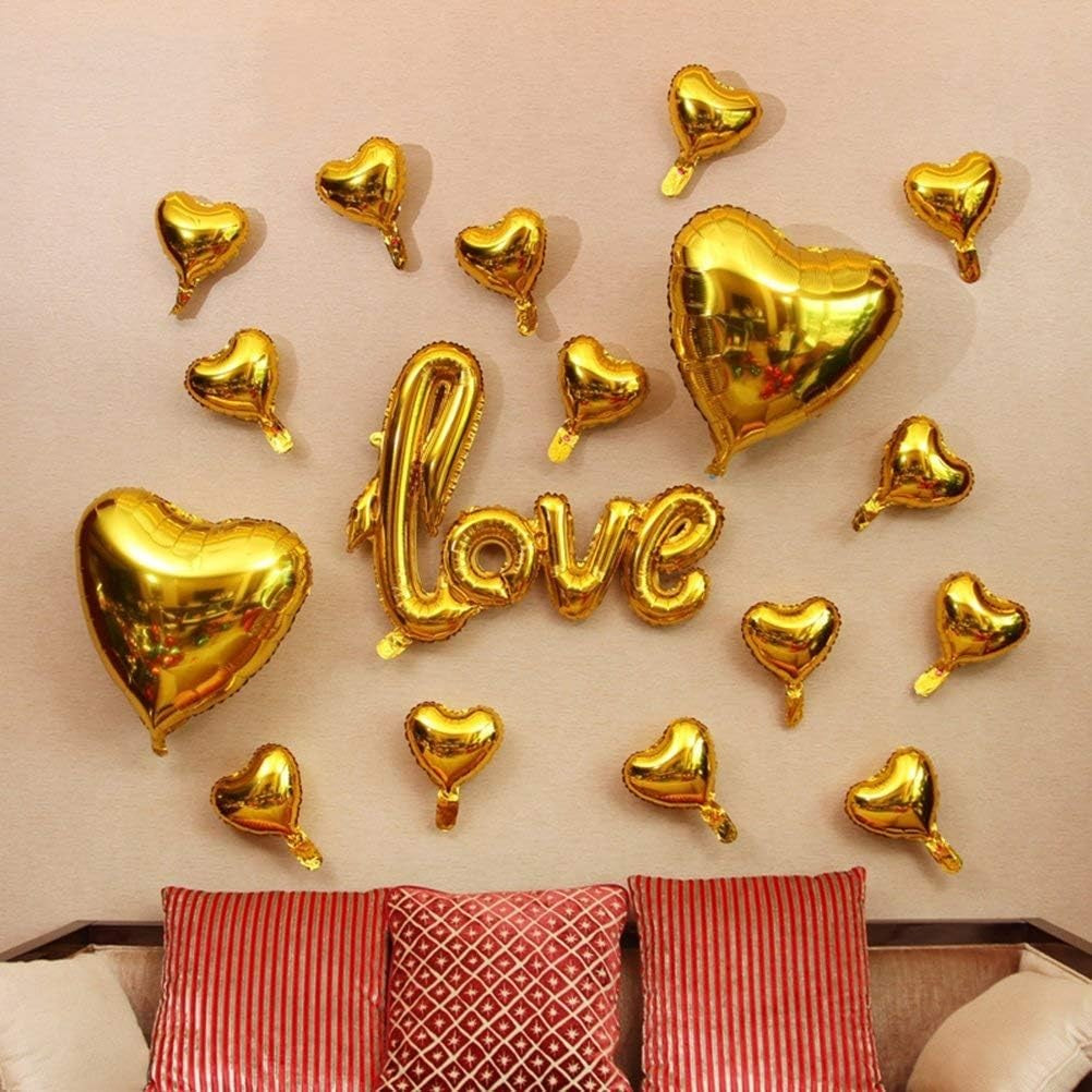 Balon din Folie Metalizata, ANGELBEAR, Model Love scris de mana, 102x65 cm, Tematica Ziua ÃŽndrÄƒgostiÈ›ilor, Ambalaj Individual, Pai Inclus, Umflare cu Aer sau Heliu, Auriu