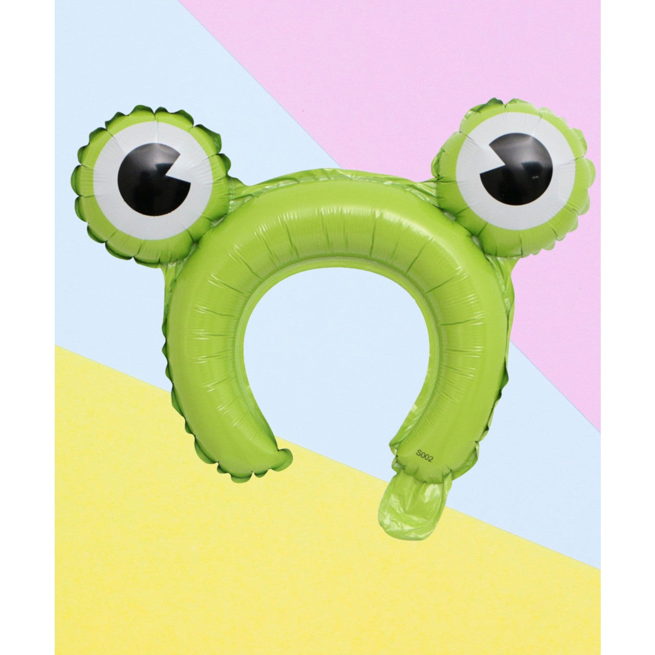 Balon din Folie Metalizata, ANGELBEAR, Tip Coronita cu Urechi, Model Broasca, Ambalaj Individual, Pai Inclus, Umflare cu Aer sau Heliu, 28 x 31 cm, Verde