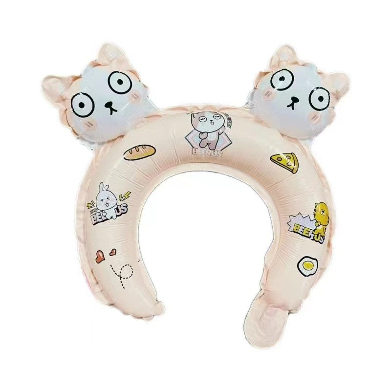 Balon din Folie Metalizata, ANGELBEAR, Tip Coronita cu Urechi, Model Hello Kitty, Ambalaj Individual, Pai Inclus, Umflare cu Aer sau Heliu, 30 x 29 cm, Rose