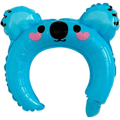 Balon din Folie Metalizata, ANGELBEAR, Tip Coronita cu Urechi, Model Koala, Ambalaj Individual, Pai Inclus, Umflare cu Aer sau Heliu, 26.5 x 28 cm, Albastru