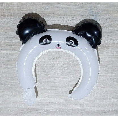 Balon din Folie Metalizata, ANGELBEAR, Tip Coronita cu Urechi, Model Panda, Ambalaj Individual, Pai Inclus, Umflare cu Aer sau Heliu, 27 x 28 cm, Alb/Negru